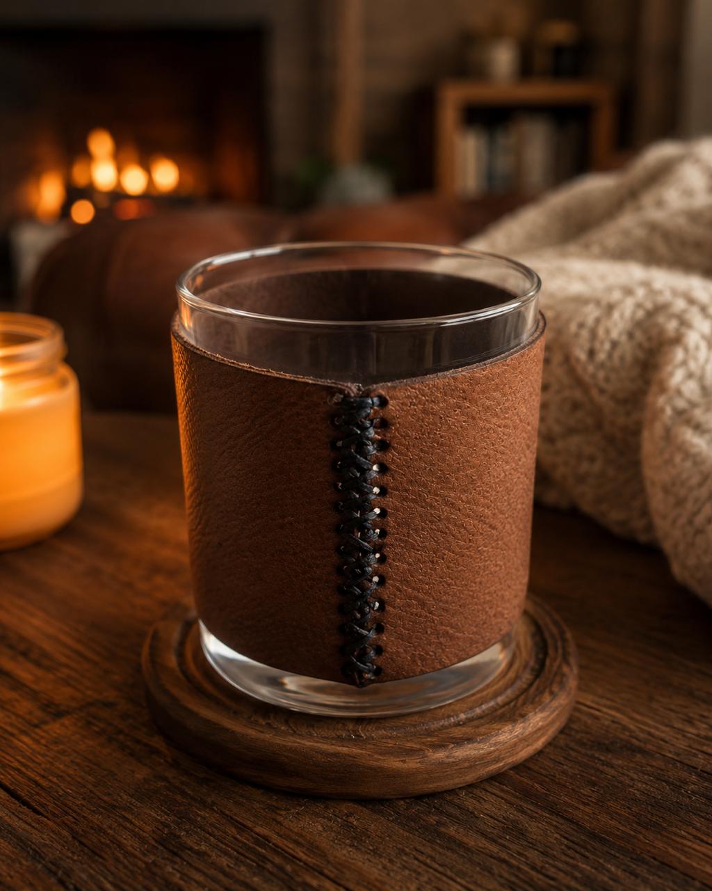 Small Whiskey tumblers leather sleeves only - logo or name free.