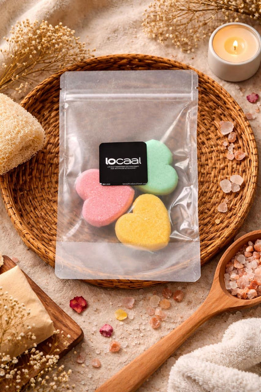 locaal all natural ingredients Heart shaped bath fizzers