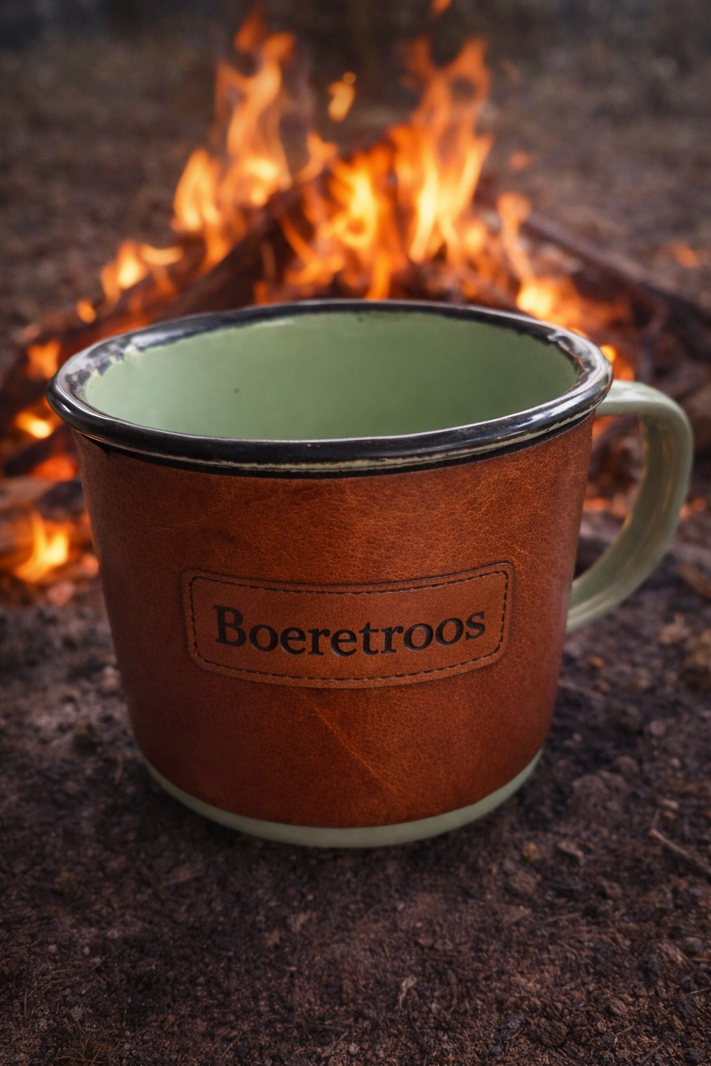 locaal Enamel cup with 100% Leather sleeve customize theme/name