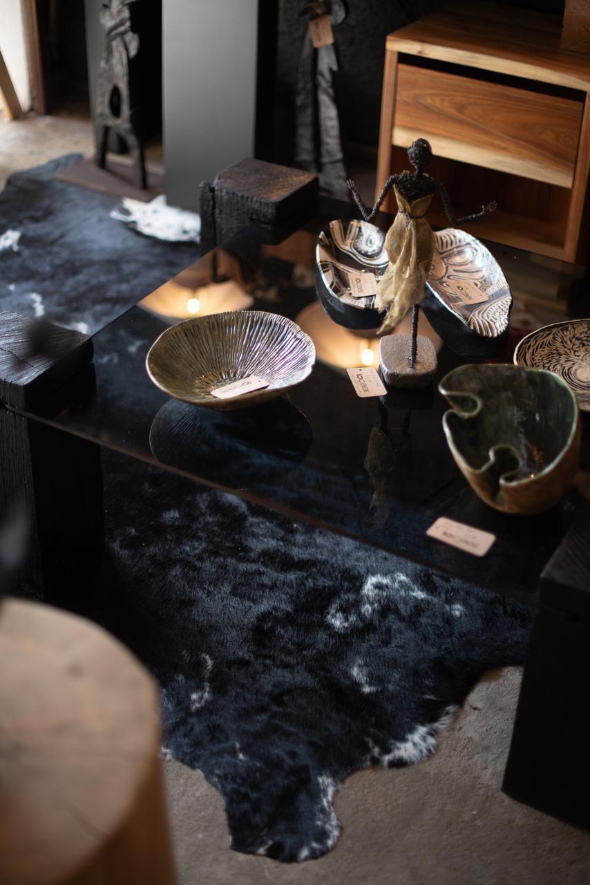 Black Charred Sugargum coffie table with smokey Grey glass. 1.2m x 1.2m x 400mm
