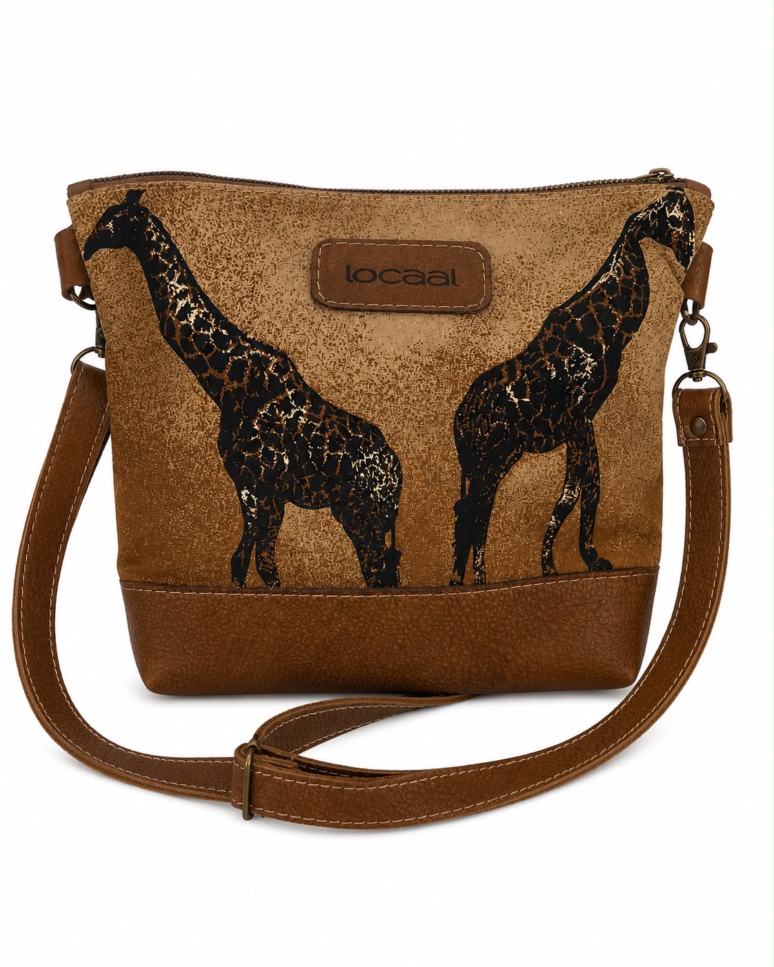 Marli sling bag with leather bottom and sling with canvas print