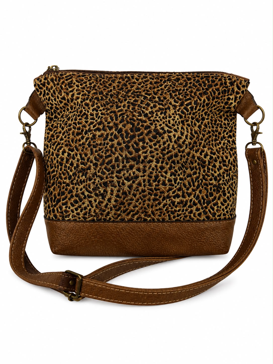 Marli sling bag with leather bottom and sling with canvas print