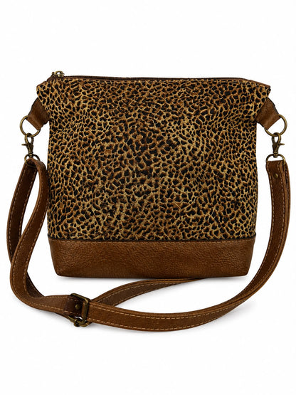 Marli sling bag with leather bottom and sling with canvas print