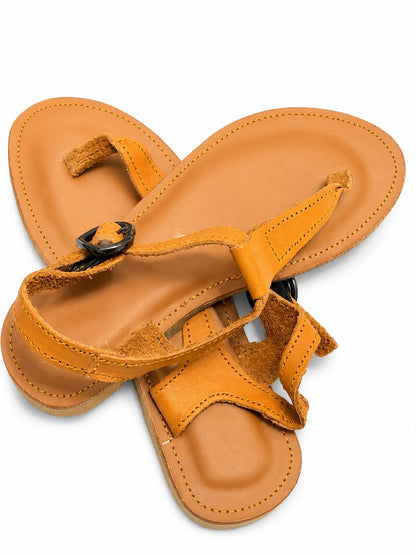 Light brown Leather T-bar sandals with ankle strap