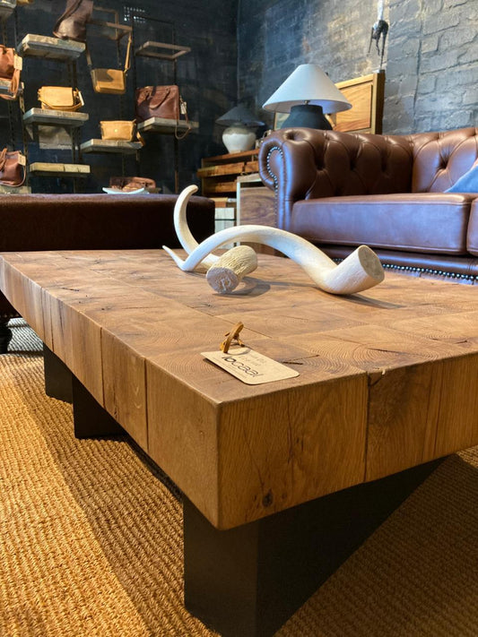 American white Oak comsol coffee table with steel legs. 1.3m x 700mm x 400mm