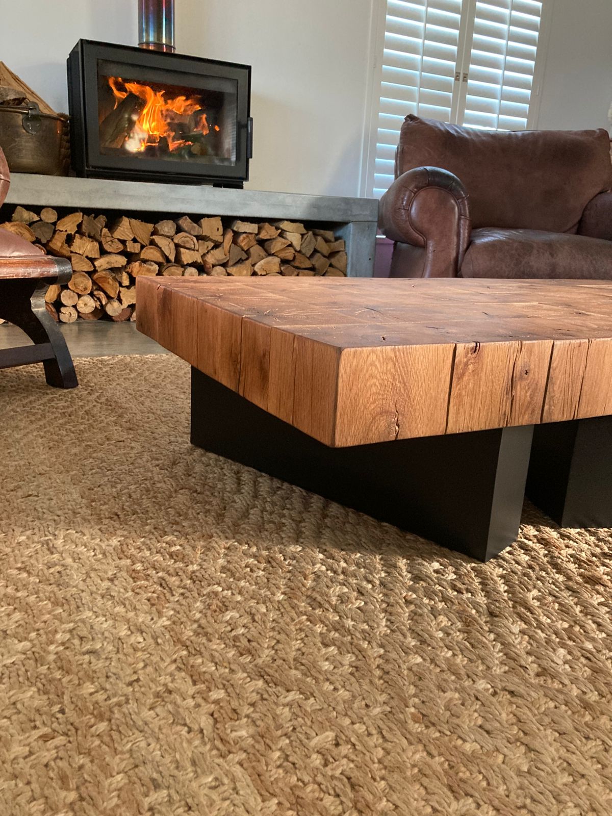 American white Oak comsol coffee table with steel legs. 1.3m x 700mm x 400mm