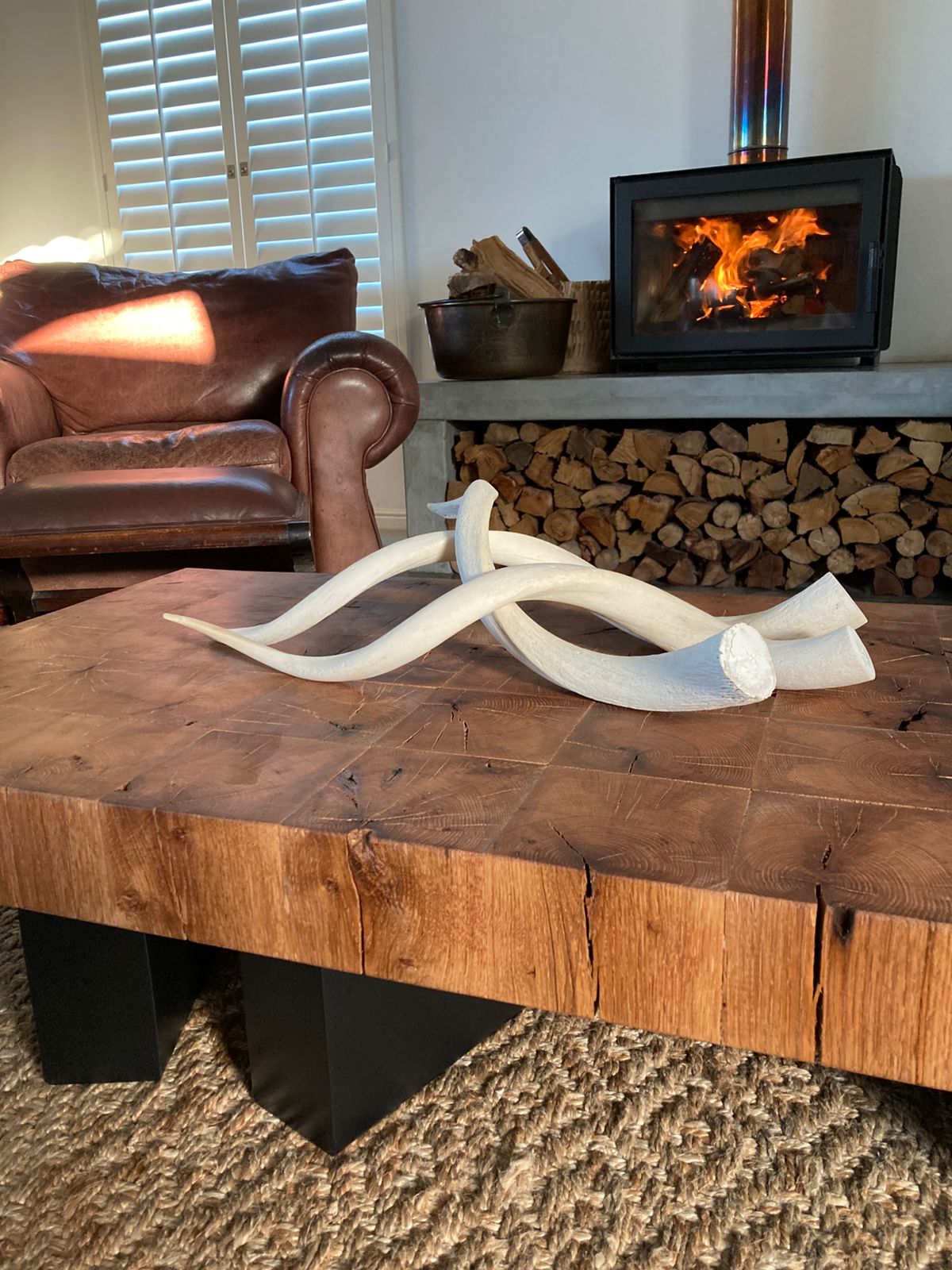 American white Oak comsol coffee table with steel legs. 1.3m x 700mm x 400mm